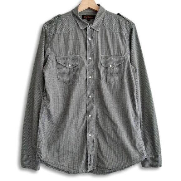 BEN SHERMAN 100% Cotton Pearl Snap Button Western Gingham Shirt B&W Men's Sz M - Picture 1 of 14